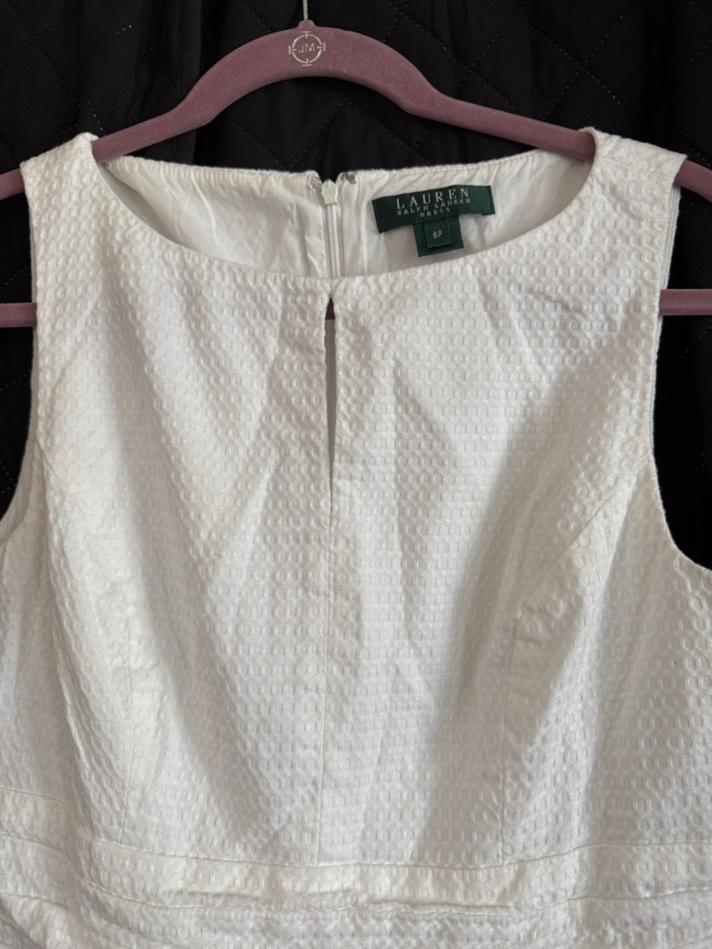 Lauren Ralph Lauren White Textured Cotton Fit & Flare Dress 8P Petite - Picture 6 of 12